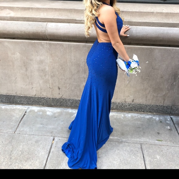 Royal Blue Prom Dress w rhinestones, cutout on sides and open back - Picture 2 of 3